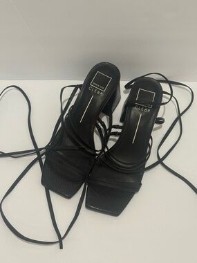 Dolce Vita Black Strappy Lace-Up Square Toe Heels